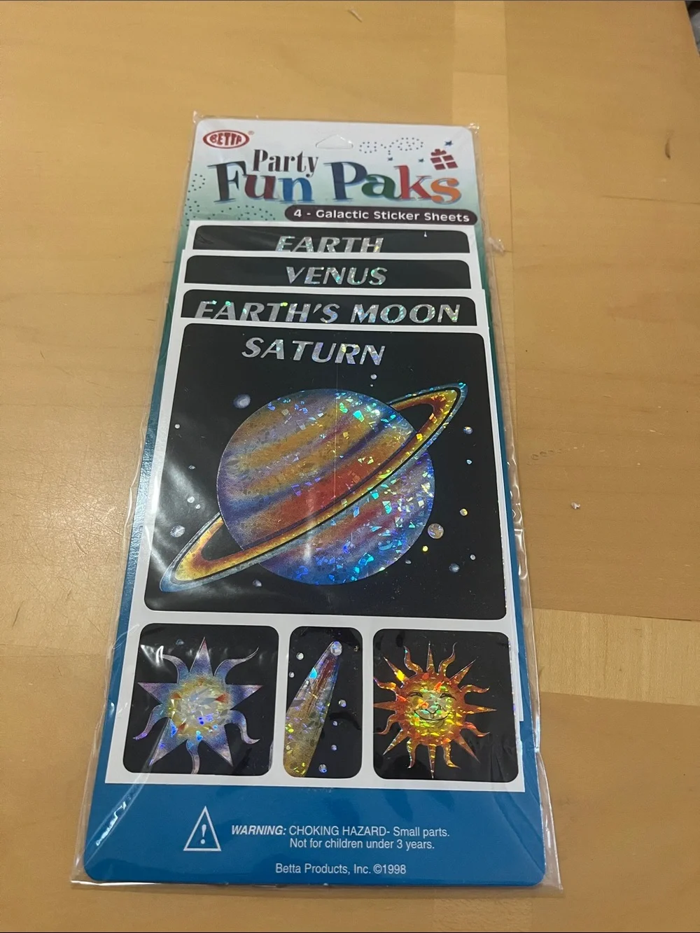 Party Fun Paks Galactic Sticker Sheets - Holographic Saturn (Blue/Gold)